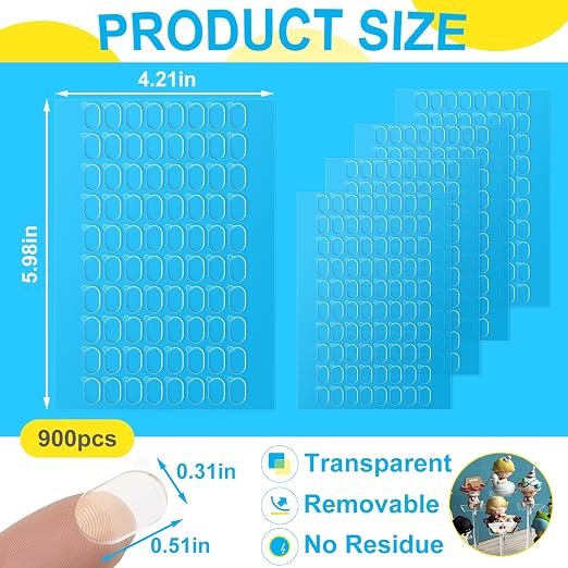 900Pcs Clear Adhesive Dots, Double Sided, No Trace, 0.31 x 0.51 | Museum Putty for Hanging Pictures, Posters, Balloons, Party Decorations, Crafts, Home Decor, Wedding, Office