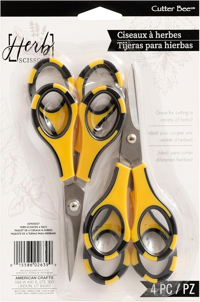 American Crafts Cutter Bee Herb Scissors 4/Pkg-Yellow/Black