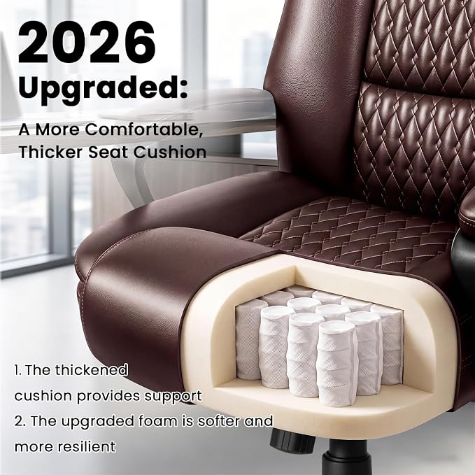 Leather Office Desk Chair,Ergonomic Office Chair with Lumbar Support,Computer Chair,Executive Leather Chair with Padded Flip-up Arm,Adjustable Armrests, Black,275LBS