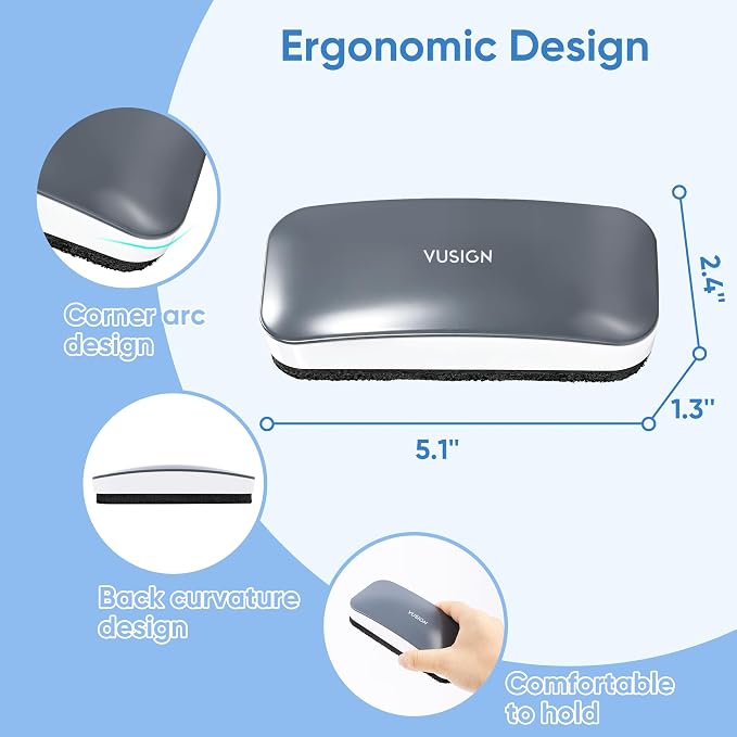 VUSIGN Dry Erase Eraser, Magnetic White Board Eraser- 4 Pack, Grey | Strong Magnet & Ergonomic Design Dry Eraser for Glass Board, Calendar Board, Office, Home, School