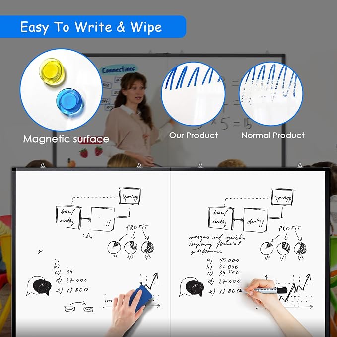 Maxtek White Board Dry Erase 60x40, Large Magnetic Dry Erase Board for Wall | Foldable Aluminum Presentation Wall-Mounted Marker Board with a Long Pen Tray for School, Classroom, Office, and Home, Black