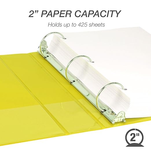 Samsill 2 Inch 3 Ring Binders, Economy Round Ring, Clear View Cover, 425 Sheet Capacity - for School, Home, Office - Yellow, 12 Pack