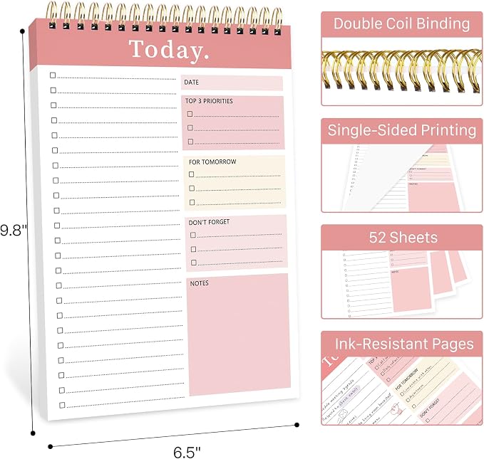 To Do List Notepad - Undated Daily Planner for Work and Goal Achievement | 52 Sheets, Large Writing Space, Ideal for Home, Office & School, Perfect for Daily Planning & Staying Organized, Black Grey