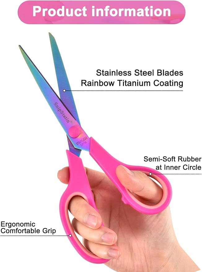 8.5" Multipurpose Office Scissors Heavy Duty, Titanium Coating Sharp Blades, Ergonomic Semi-Soft Rubber Grip, Scissors All Purpose for Sewing, School, Fabric, Art Craft Supplies, 3-Pack