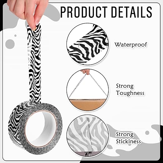 Whaline 109 Yard Zebra Packing Tape Gift Wrapping Tape Black White Zig-Zag Zebra Pattern Tapes for Small Business DIY Crafts Box Carton Decor
