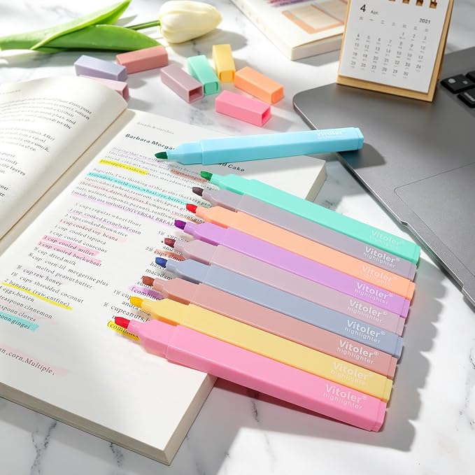Vitoler 10Pcs Aesthetic Highlighters, Chisel Tip Marker Pens,Assorted Color Candy Highlighters,No Bleed Bible Highlighter,Cute Pastel Highlighter for Journaling Planner Notes School Supplies | Marker Pens Low Bleed on Standard Paper, Quick-Drying, Non-...
