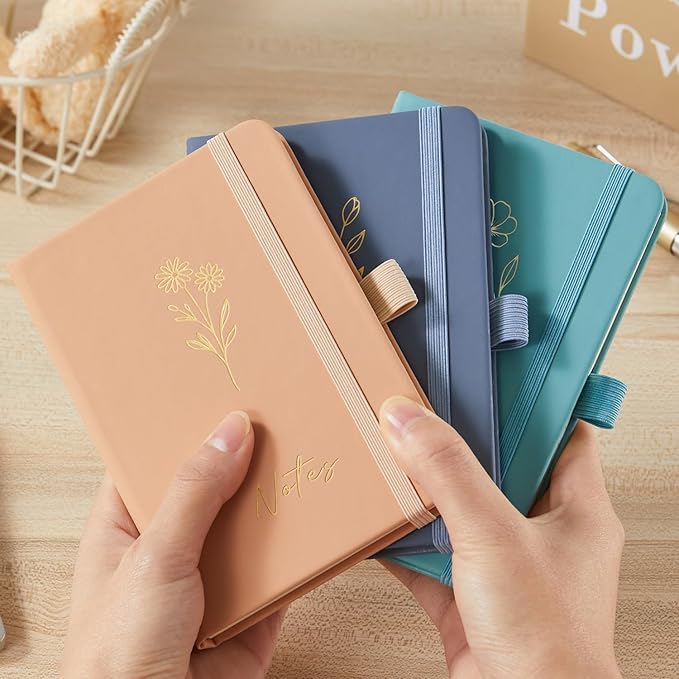 (3 Pack) Small Pocket Journaling Notebooks for Women/Men, 3.7" x 5.7" A6 Mini Diary Journal with Pen, 400 Pages 100GSM Paper, Cute Notebook Journal for Writing, Travel, Business, Work & School