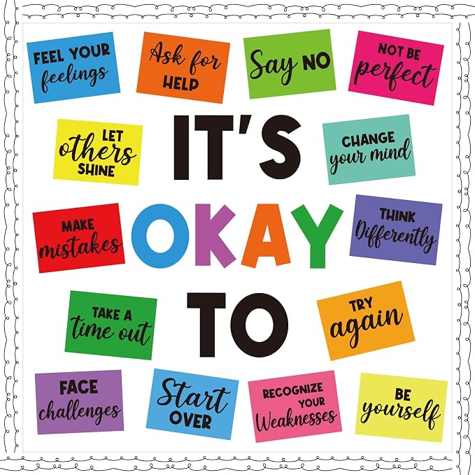40Pcs Mental Health Bulletin Board Decorations Set, IT'S OK TO Bulletin Board, Growth Mindset Positive Affirmation Therapy Cutouts for Back to School Counselor Classroom Teacher Office Door Wall Decor