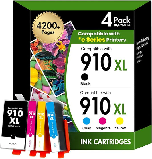 910XL 910 8015e 8025e Ink Cartridges Combo Pack for HP Printer Multipack | Compatible for HP910XL Black and Color for HP OfficeJet Pro 8020 8028e 8010 8025 8035e 8030 8034e 8035 8022e 8028 Printer