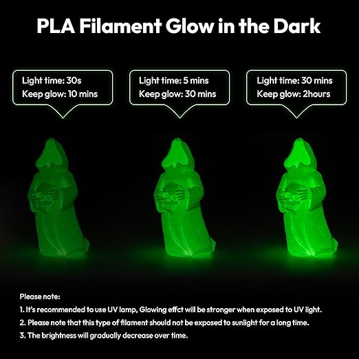 AMOLEN Silk Glow in The Dark Filament Multicolor, Glow Filament Silk Green, Blue, Purple, Orange Red 1.75mm PLA Filament, Dimensional Accuracy +/- 0.02 mm, 200g X 4 Pack