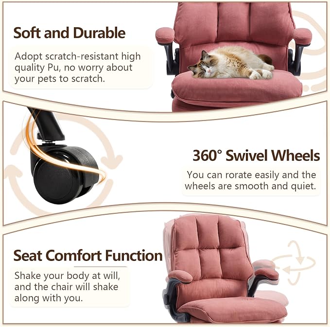 Comfy Office Chair Soft and Double Cushioned Ergonomic Computer Desk Chair | Suitable for Long Hours Executive Office Chair with Flip-up Armrests and Height Adjustment for Home Office pink