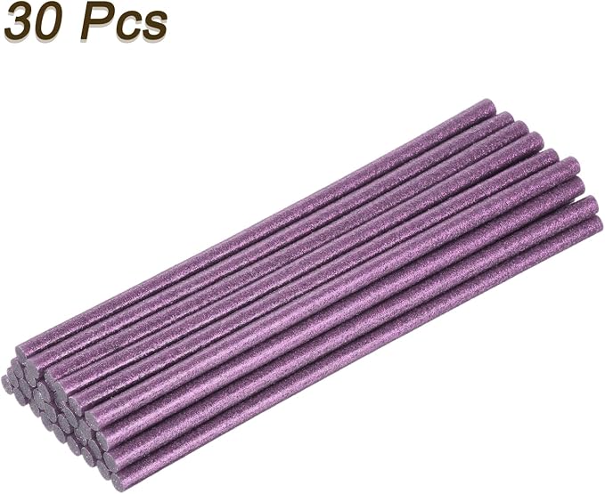 uxcell 30pcs Full Size Hot Glue Gun Sticks 8-inch x 0.27-inch High Sticky Small Hot Glue Sticks for Glue Gun, Glitter Purple