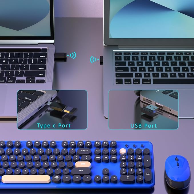 Retro Wireless Keyboard and Mouse Combo with Wrist Rest (Klein Blue) | COVEVA Aesthetic Typewriter Style, Full-Size Clicky Tactile Floating Round Keys, 2.4GHz Ergonomic Set for Mac, Windows