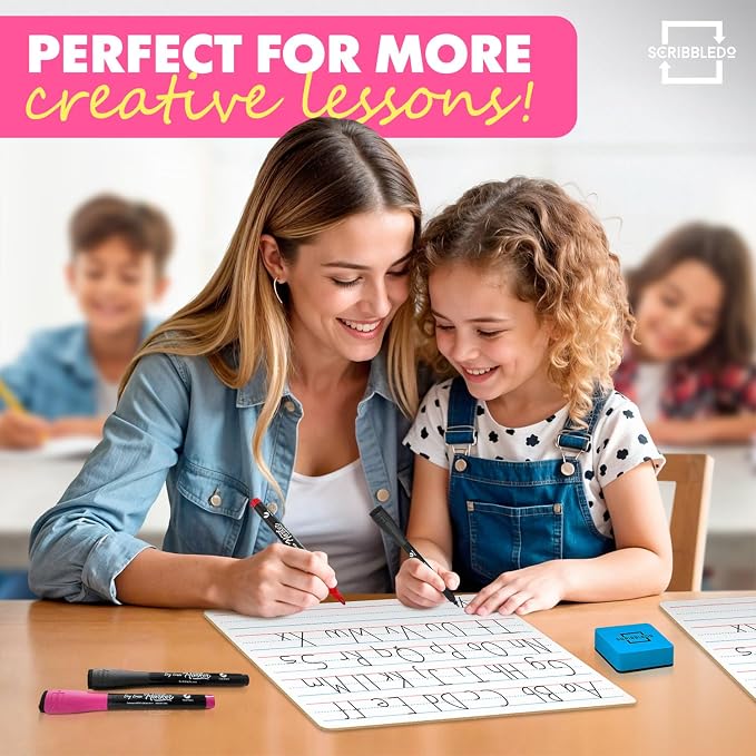 Scribbledo 10 Pack Small Lined Dry Erase Boards, 9x12 Double Sided | Easy to Clean Classroom Set, Portable and Lightweight, Bulk Homeschool Teacher Supply, Budget Friendly, Handwriting Practice