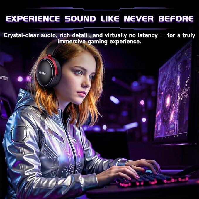 acer 2.4GHz Wireless Gaming Headsets for PS5, PS4, PC, Switch, Bluetooth Gaming Headset with Mic, Stereo Sound, 40+Hr Battery, 50mm Drivers - Black