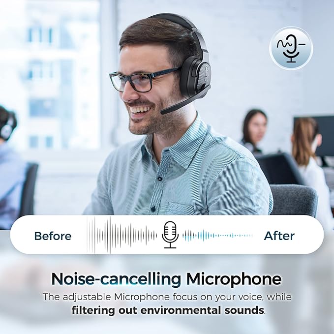 Trucker Bluetooth Headset, Wireless Headsets with Noise Cancelling Microphone, Long Battery Life Bluetooth Headphones with Detachable Earpad/Single+Dual Mode for Office/Driving/Home
