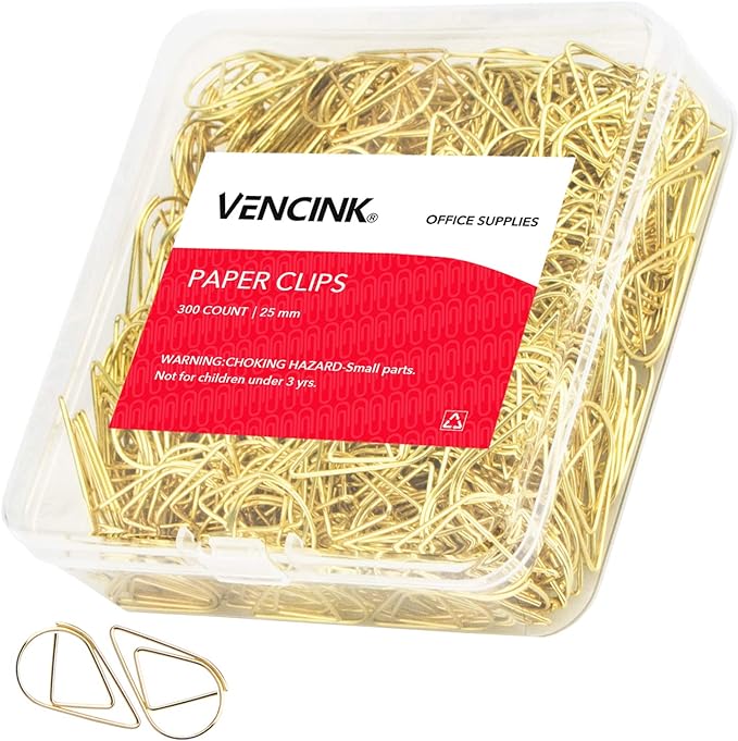 300 Pieces Gold Cute Paper Clips Stainless Steel Drop-Shaped Paperclips for School Office Supplies Baby Shower Crafts Scrapbooking Bookmarks Kids Women Planners by VENCINK