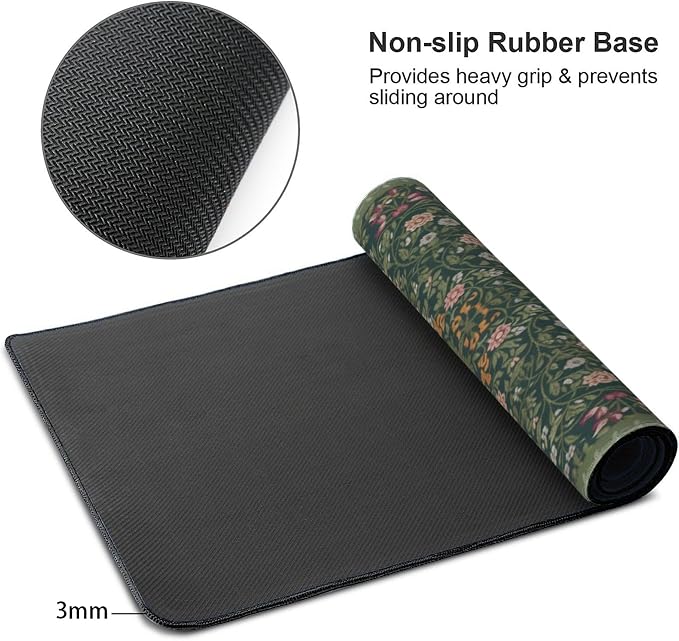 Dark Green Floral XXL Desk Mat, Extra Large Mouse Pad with Anti-Slip Base & Stitched Edges for Women, Aesthetic Desk Pad for Home Office Computer, Keyboard Mat Office Supplies Decor