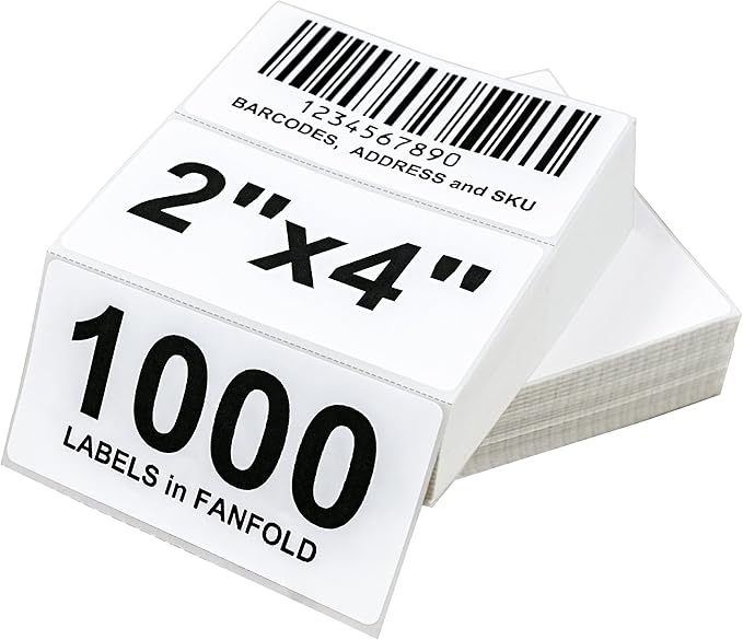 L LIKED 4" X 2" Fanfold Direct Thermal Labels - 1000 Total UPC and Shipping Labels Compatible with Zebra, Munbyn, and Rollo Thermal Printers