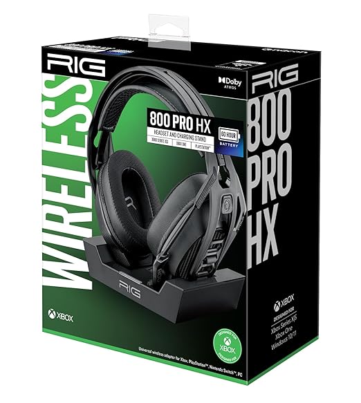 RIG 800 PRO HX Wireless Gaming Headset & Multi-Function Base Station Officially Licensed for Xbox Series X|S, Xbox One, Windows 10/11 PCs - Dolby Atmos 3D Audio - Up to 60 Hour Battery