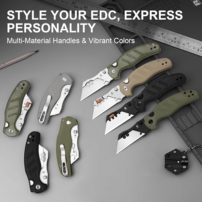 Kizer C01C Uti 2 (Tool-Free Version) Utility Knife, Button Liner Lock Box Cutter Pocket Knife with 5PCS Razor Blades, Thumb Stud Folding Knives with Black G10 Handle for Men Women V3488.29JNA3