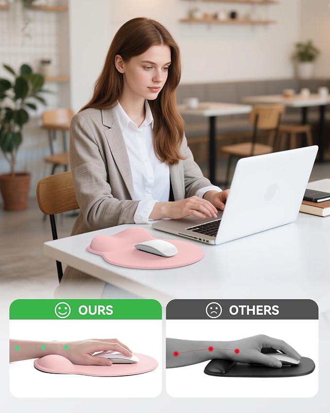 Mouse Pad with Wrist Rest for Desktop Large Ergonomic Mouse Mat(Coral Pink) | 10.6''L x 9''W Size, Gel Wrist Support, Non-slip Base, Washable Surface, Laptop Mousepad