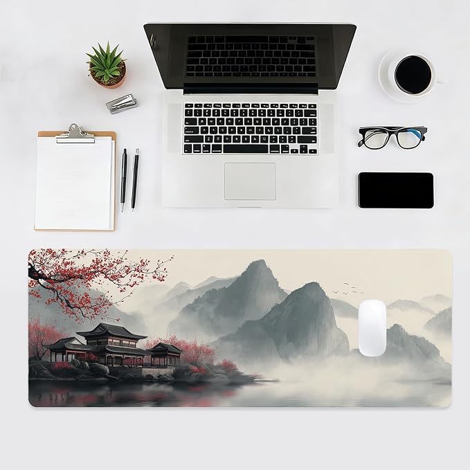 Japanese Large Mouse Pad, Gaming Mousepad Big XL Extended Non-Slip Stitched Edges, Desk Mat, Laptop Computer Keyboard Pad for Desktop Decor Office Home, 31.5x11.8in