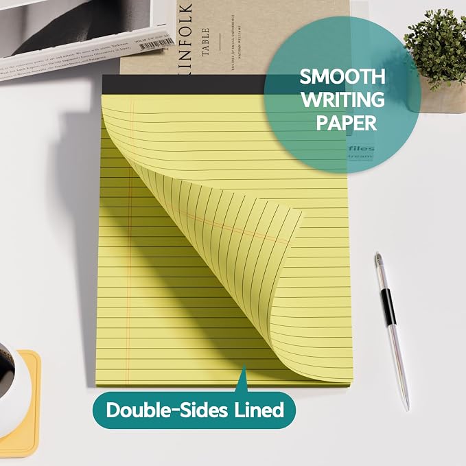 Legal Pads 8.5 x 11, 2 Pack Yellow Note Pads 8.5 x 11 Writing Pads, Wide Ruled Legal Notepads, Lined Pads of Paper Yellow Paper Pads, 30 Sheets Per Notepad for School, Home, Office, Business | Yellow Legal Notepads 8.5 x 11 , Lined Pads of Paper Yellow...