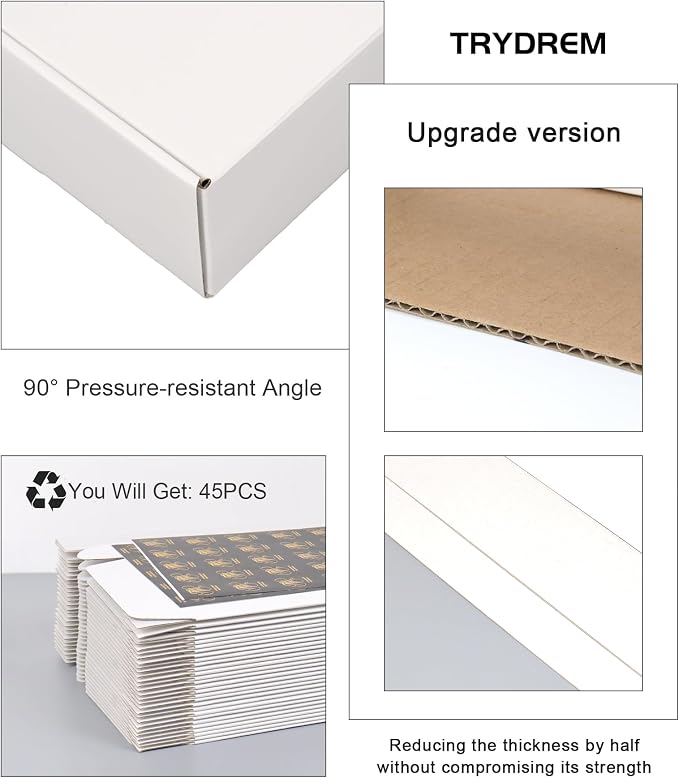 10x8x2 Inch Shipping Boxes, Set of 40, White Corrugated Cardboard Boxes, Mailer Packaging Boxes for Small Business Gift Literature Shipping