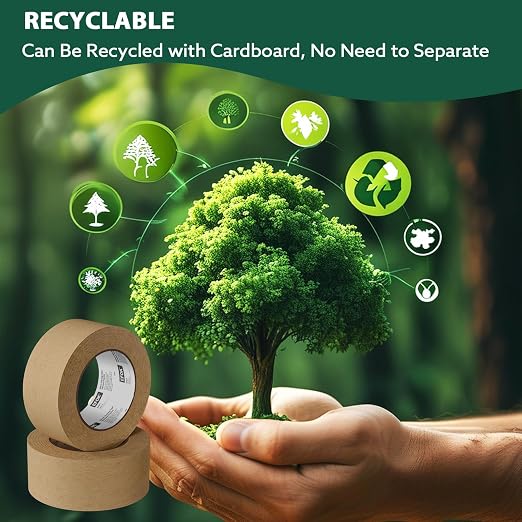 12 Rolls Brown Packing Tape Bulk Packaging Kraft Paper Tape 2 In X 55 Yds | Writable Moving Tape for Boxes, Cardboard Shipping for Packing Boxes, Tear by Hand for Express Parcels & Office Use