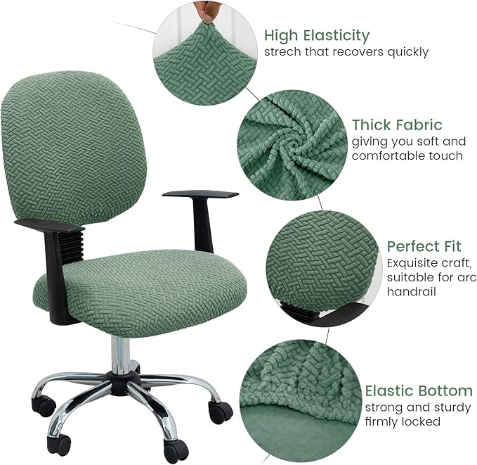 MIFXIN Computer Office Chair Cover Stretch Elastic Slipcover 2 Piece Stretchy Jacquard Computer Chair Seat Covers Protector for Home Office Rotating Chair, Only Covers, NO Chair (Green)