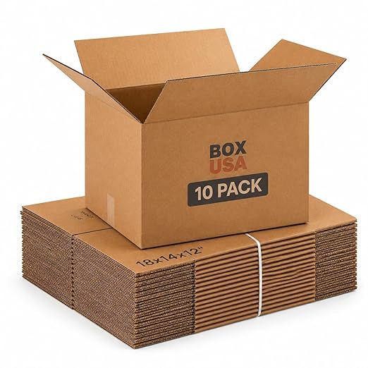 BOX USA Moving Boxes Holds 65lbs, 18"L x 14"W x 12"H (10-Pack) Medium - Corrugated Cardboard Box for Shipping, Mailing, Packing, Packaging and Storage