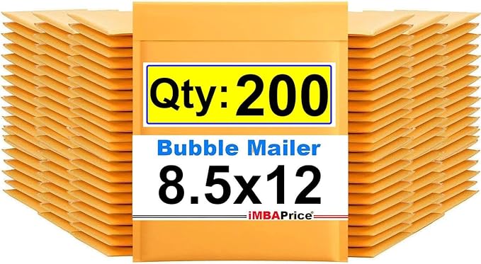 iMBAPrice Kraft Bubble Mailers 8.5x12 Inch, 200-Pack | #2 Self-Sealing Yellow Padded Envelopes for Shipping Books, Documents, Electronics & Small Business Packaging