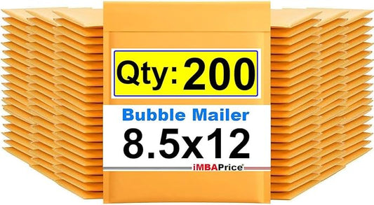 iMBAPrice Kraft Bubble Mailers 8.5x12 Inch, 200-Pack | #2 Self-Sealing Yellow Padded Envelopes for Shipping Books, Documents, Electronics & Small Business Packaging