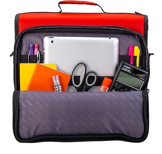 Case-it The Universal 2.0 Zipper Binder -1.5 Inch D-Ring - Removable Padded Pocket Holds Up to 13" Laptop/Tablet - Multiple Pockets - 350 Page Capacity - Comes with Shoulder Strap - Fire Red LT-207