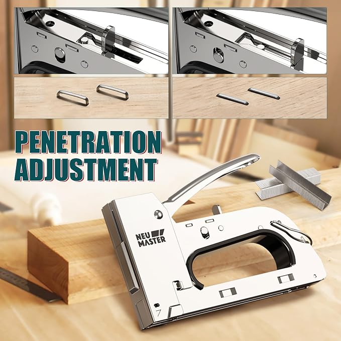 NEU MASTER All Steel Staple Gun, Wood Stapler Gun with 4000 Staples | Adjustable Penetration Control, Bottom Quick-Load, Light Duty Upholstery Stapler for Woodworking, Furniture, DIY & Home Decor