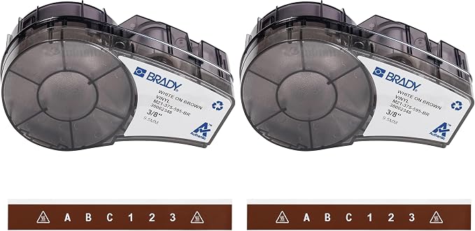 Brady Authentic (M21-375-595-BR) All-Weather Vinyl Label for Indoor/Outdoor ID, Lab and Equipment Labeling, White on Brown- ForM210, M210-LAB, M211, BMP21-PLUS and BMP21-LAB Printers, 375" W, 21' L