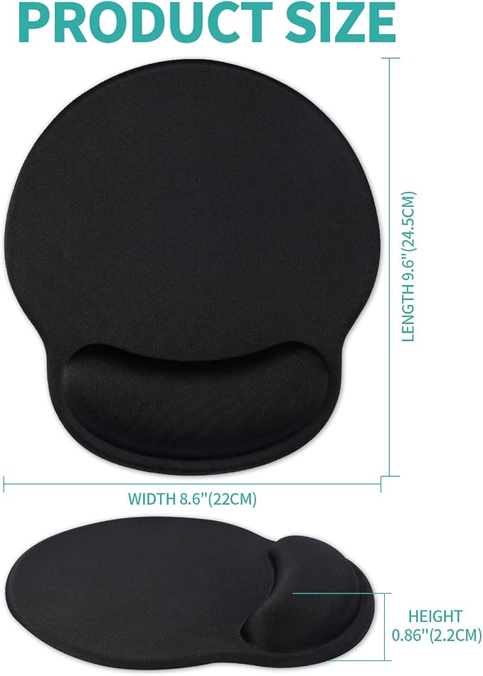 Mouse Pad with Wrist Rest, Comfortable Computer Mousepad with Gel Wrist Support Smooth Surface and Non-Slip PU Base for Pain Relief, Laptop, Office & Home (Black)