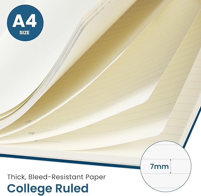 Taja Spiral Lined Notebook, 8.5"x11" Notebooks for Work, Large A4 Journal for Women & Men, College Ruled Journaling Notebook for Writing, Plastic Cover Spiral Journal, Navy Blue