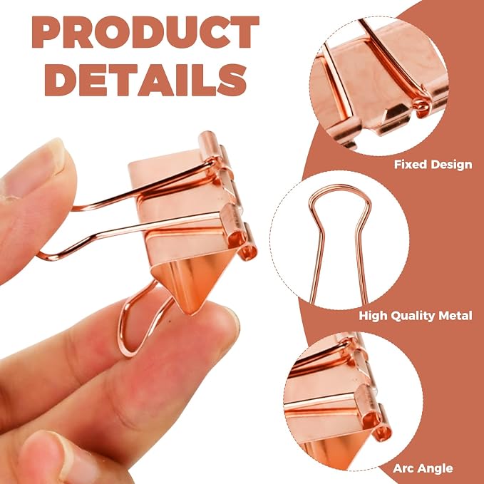 100 Pcs Binder Clips for Office, Paper Clamps, Metal Clamp Bulk for Document Organizing, School Supplies for Teacher Business, Rose Gold Binder Clips (Mini, Small, Medium, Large)