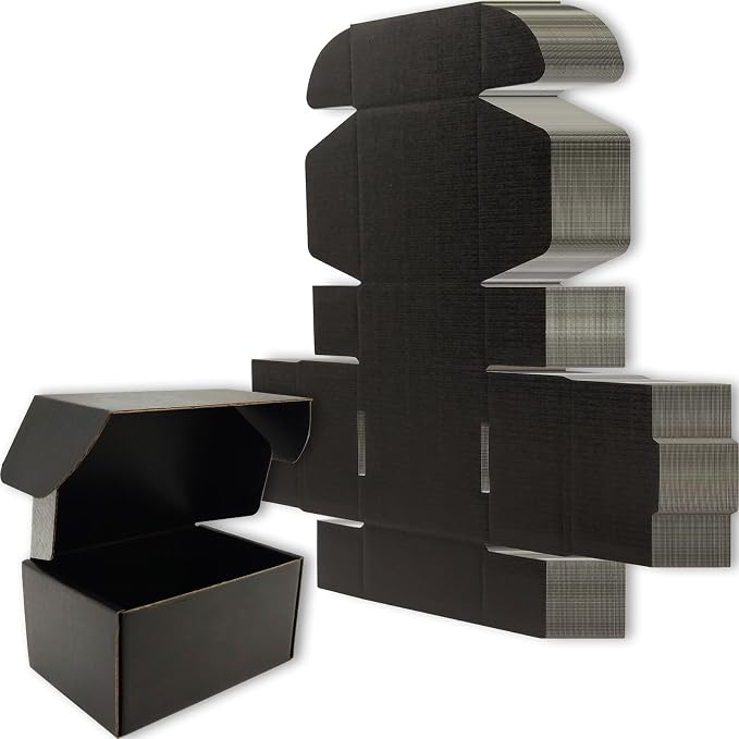 6x4x3 Shipping Boxes Set of 50, Black Mailer Corrugated Cardboard Box | for Packaging, Literature, Packing, Mailing, Storage, Small Business, Moving, Gift, Supplies, Quick Fold, Tab Locking