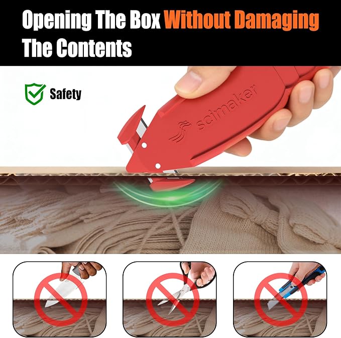 Safety Box Cutter Knife, Recessed SK-2 Blade, 12-Pack Assorted | Mini package opener tool, finger-safe hidden knife, built-in tape splitter for cardboard & shrink wrap, ambidextrous grip.