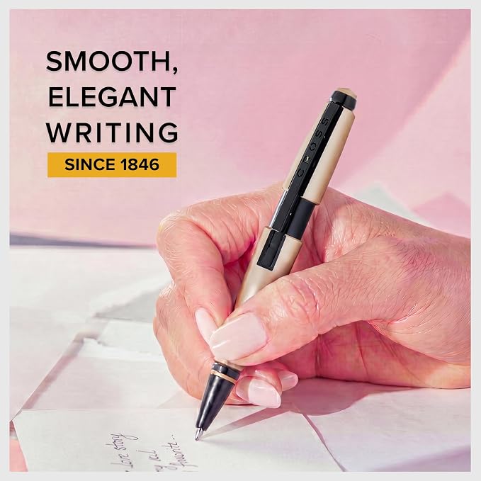 Cross Edge Matte Hazelnut Gel Rollerball Pen, Medium Point, Black Ink | Elegant Accessory for Smooth Writing, Capless Slide-Open and Snap-Shut Design, Ergonomic Shape, Comfortable Grip, Gift-Ready