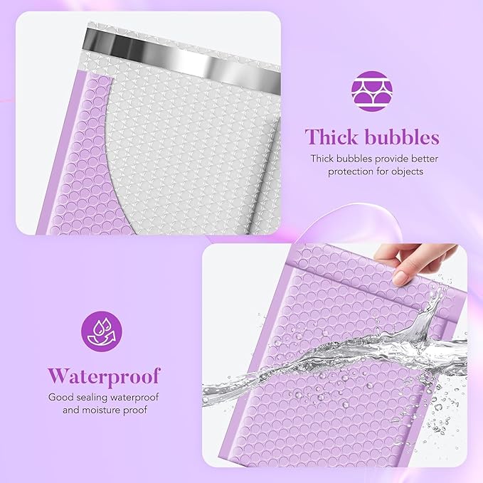 Fuxury Bubble Mailers 6x10" 600 Pack Lavender Small Bubble Shipping Envelopes Usable Size 6x9" #0 Cute Bubble Padded Mailer Thick Padded Envelopes for Mailing Jewelry,Makeup, Bulk