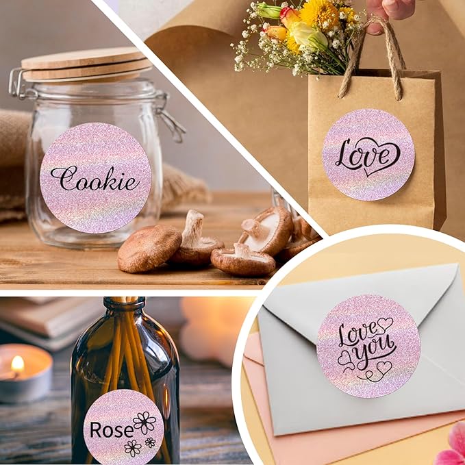 3 Inch Holographic Thermal Labels,Round Thermal Printer Labels,Waterproof Thermal Printer Stickers for DIY Logo Design,Name Tag,QR Code,Thanks Card 150 Labels/Roll (Pink dots)