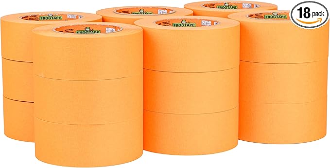 FrogTape ProGrade Orange Painters Tape, 2 Inch Wide (1.88 in. x 60 Yds), High Adhesion, Paint Tape for Indoor & Outdoor Applications, Orange, 18 Rolls (288435)