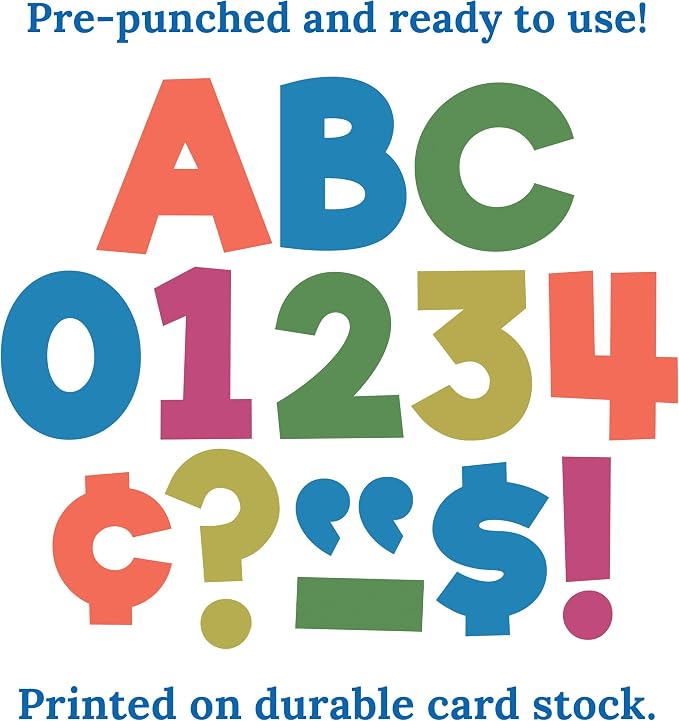 Carson Dellosa Brights Bulletin Board Letters 4", 219-pieces, Prepunched | Upper and Lowercase Alphabet, Numbers, Punctuation, and Symbols for Bulletin Board, Posterboard, Party, and Classroom Decor