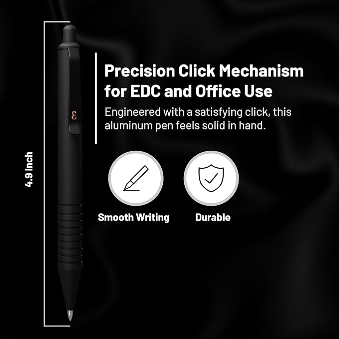 Everyman Black Super Matte Mini Click Pen | Compact Refillable 0.7mm Gel Pen with Premium Grip | Pocket-Size Metal EDC Pen for Travel, Office, Journaling & Everyday Writing