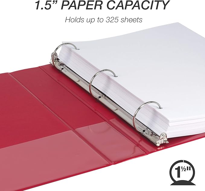 Samsill 4 Pack Durable 1.5 Inch 3 Ring Binders, Round Ring, Clear View Cover for Presentations, Red