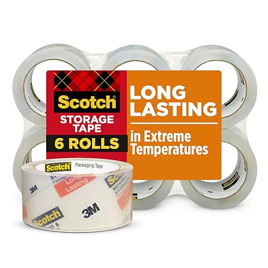 Scotch Packaging Tape, 1.88" x 54.6 yd, Clear | 3" Core | Weather Resistant | For Storage | 6 Rolls, Pack of 6